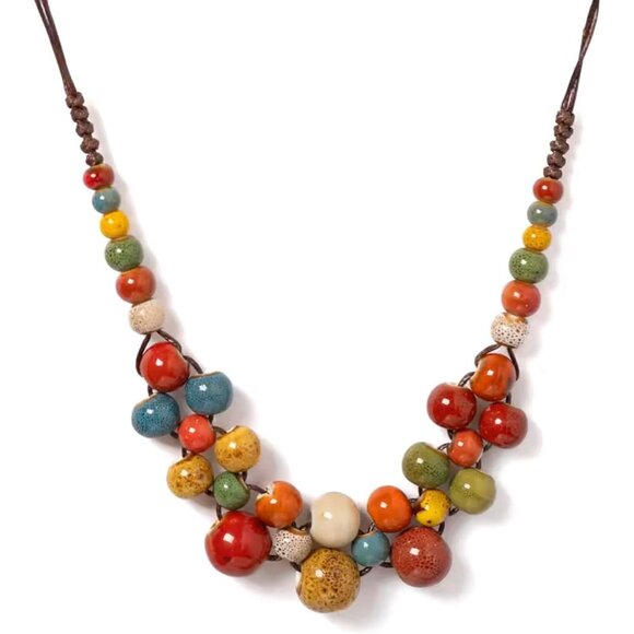 Jewelry - Boho Hippie Ceramic Beaded Necklace for Women Statement Chunky Bohemian Fall Col
